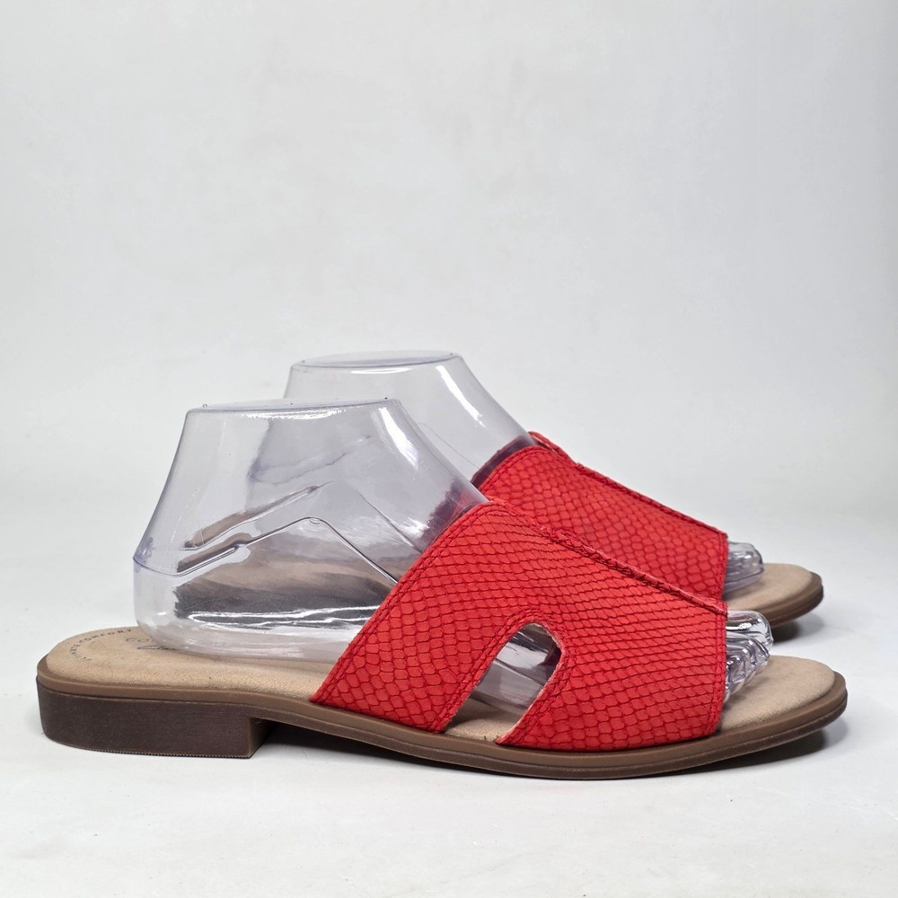 Clarks Collection Red Snakeskin Ultimate Comfort Slide Sandals Womens 9 W Wide